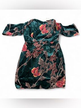 Forever 21 Velvet Floral Off-Shoulder Mini Dress with Red & Yellow Blooms